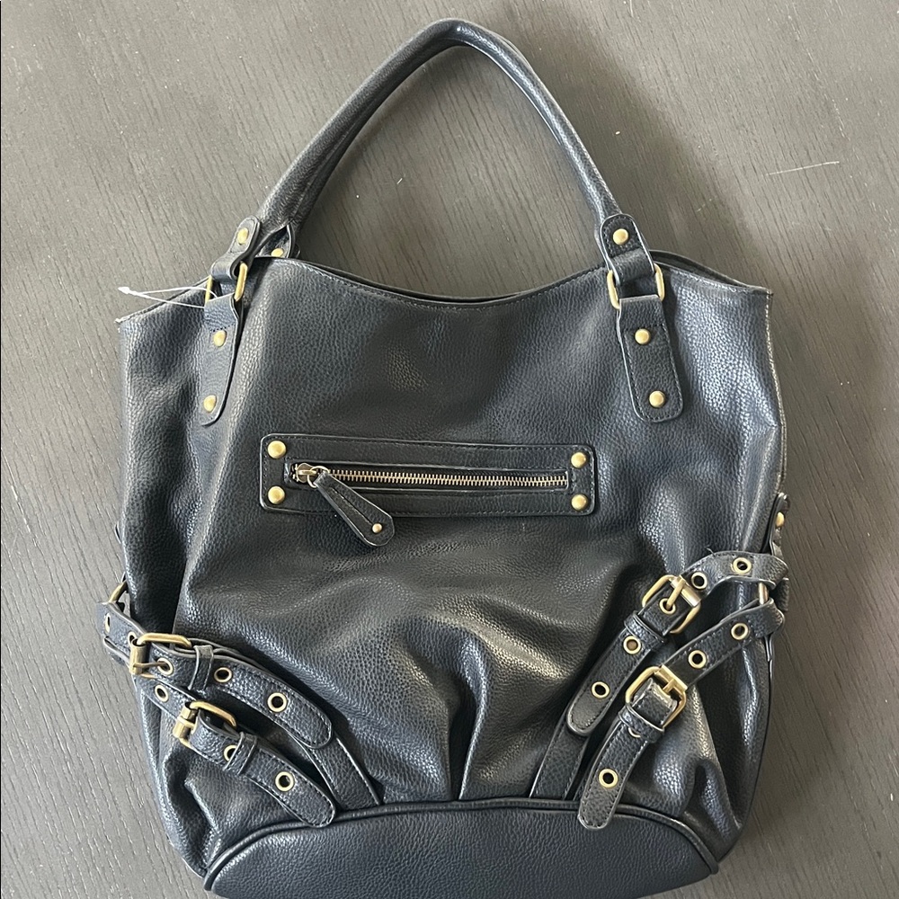 Mix No 6 Black Brushed Gold Buckle Bucket Bag Double Handle not used vegan bag